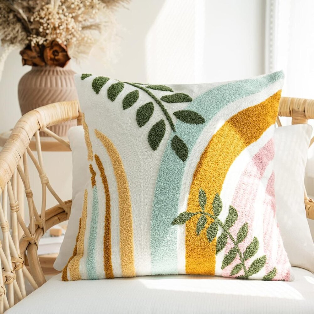 Stylish Bohu Colorful Throw Pillow Covers 18x18,Soft Mid Century Floral Minimali - Picture 2 of 8